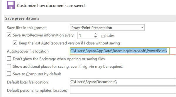 Найдите расположение файла PowerPoint